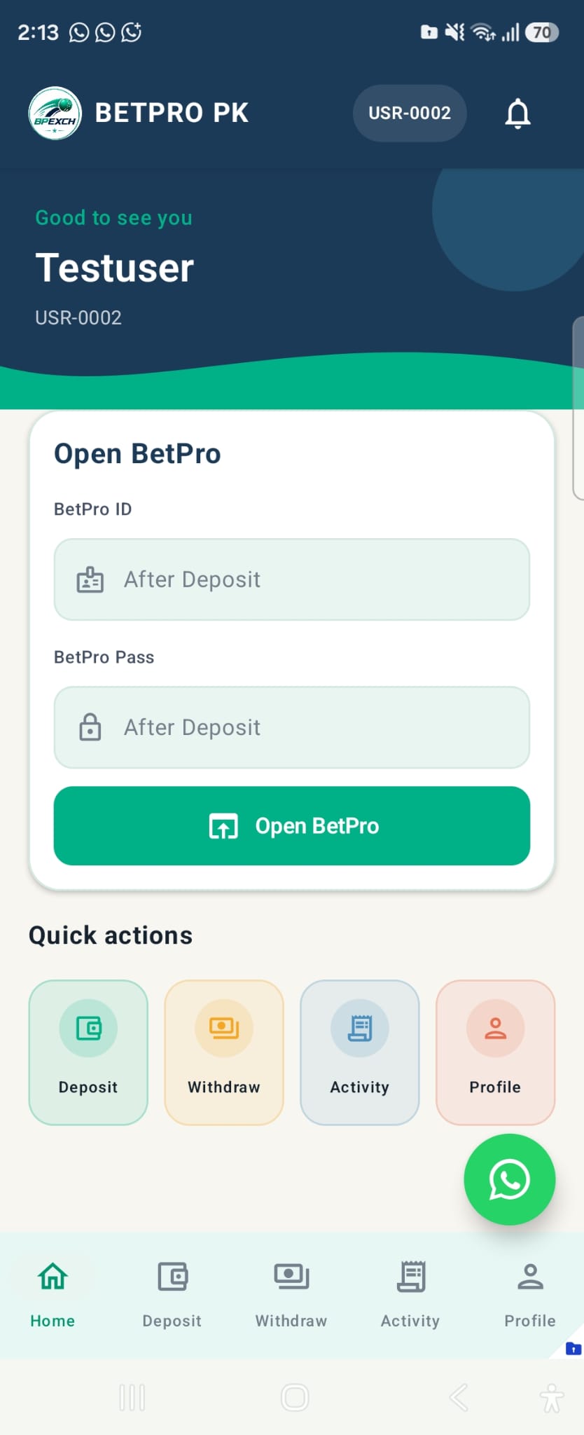BetPro PK home screen