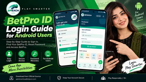 BetPro ID login guide showing the BetPro PK Android app